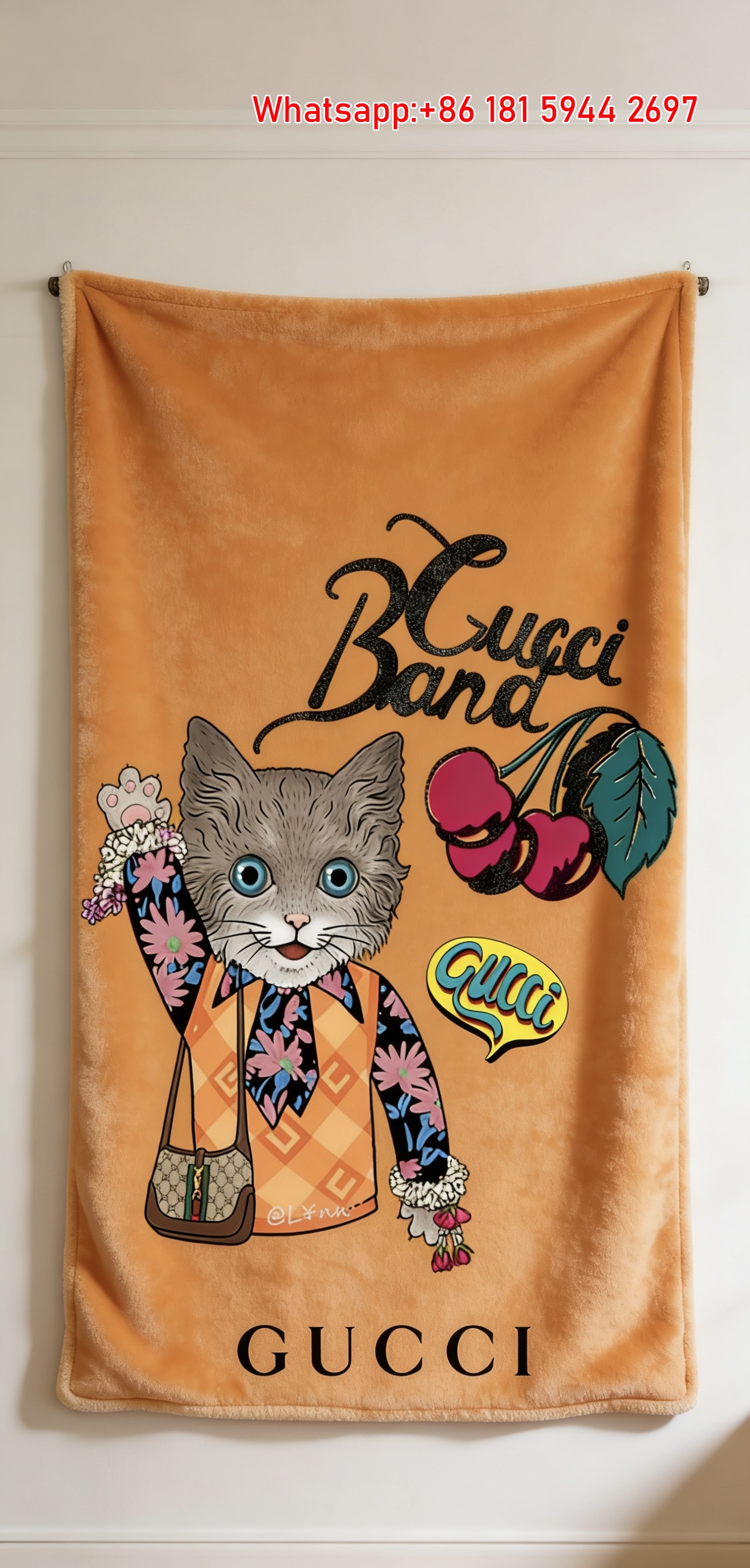 Gucci Cartoon Cat Print Flannel Sofa Throw Blanket IMG_4743